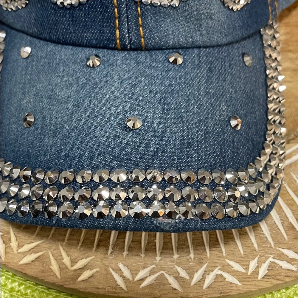 Distressed Denim Cap with Rhinestone 'BOSS' Design - Picture 3 of 10